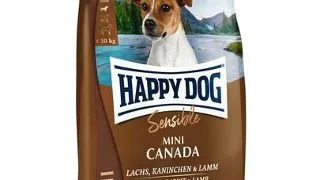 HAPPY DOG Sensible Mini Canada 4kg Hrana uscata caine talie mica, cu somon, miel si iepure