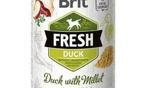 Conserva BRIT FRESH Duck with millet 400 g rata si mei, hrana umeda caini