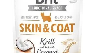 BRIT Care Dog Functional Snack Skin&Coat Krill 150g gustare caini cu krill pentru blana