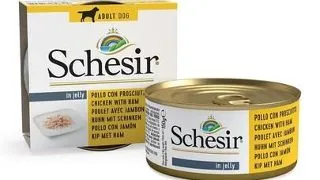 SCHESIR Mancare umeda pentru caine, pui cu sunca in aspic 150 g