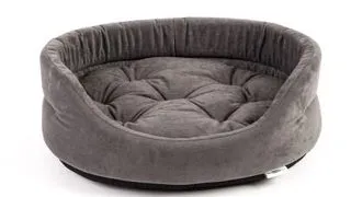 FERA Pat oval cu perna pentru caini, gri, Marime XL: 75x62x22 cm