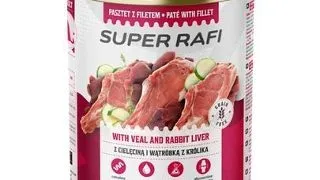 Hrana umeda caini pate RAFI Super 800 g vitel si ficat de iepure