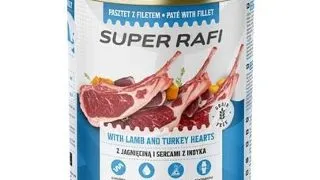 Hrana umeda caini pate RAFI Super 800 g miel si inimi de curcan