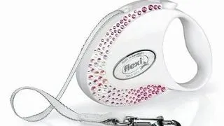 FLEXI Glam S Petite Composition Lesa alba cu banda pentru caini 3 m decorat cu Swarovski