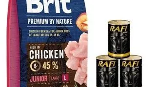 BRIT Premium By Nature Junior Large L 15 kg + hrana umeda 6x1240 g cu pasare