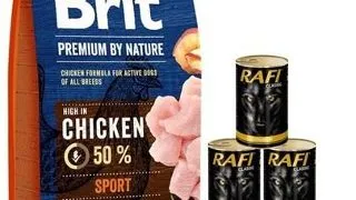 BRIT Premium By Nature Sport 15 kg + conserve hrana umeda caini 6x1240 g