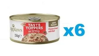 APPLAWS Taste Toppers Set hrana umeda caine, cu piept de pui si carne de vita in aspic 6x156 g