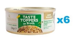 APPLAWS Taste Toppers Mancare umeda caine adult, Piept de pui, dovleac, mazare in sos 6x156 g