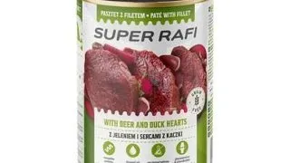 SUPER RAFI Pate cu cerb si inimi de rata 400 g pentru caini adulti