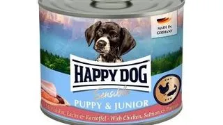 HAPPY DOG Sensible Puppy Junior Pui, somon si cartof hrana umeda pentru catei si caini tineri 200 g