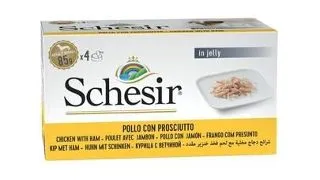 Hrana caini mici SCHESIR 4x85 g pui cu sunca in jeleu