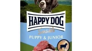 HAPPY DOG Sensible Puppy Junior Hrana umeda pentru pui si caini tineri cu miel si orez 400 g.
