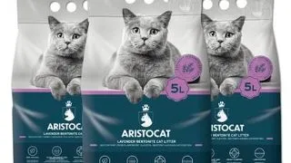 ARISTOCAT Bentonite Plus Nisip pentru litiera pisicilor, din bentonita cu lavanda 15 L (3 x 5 L)