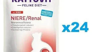 KATTOVIT Feline Diet Niere/Renal Beef hrana umeda dietetica pentru pisici cu afectiunile ale rinichilor, cu vita  24 x 85 g