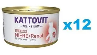 KATTOVIT Feline Diet Niere/Renal Lamb hrana umeda dietetica pentru pisici cu afectiuni ale rinichilor, cu miel 12 x 85 g