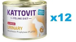 KATTOVIT Feline Diet Urinary hrana umeda dietetica pentru pisici in prevenirea pietrelor struvit, cu vitel 12 x 185 g