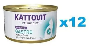 KATTOVIT Feline Diet Gastro Duck hrana umeda dietetica pentru pisici cu afectiuni gastrointestinale, cu rata  12 x 85 g