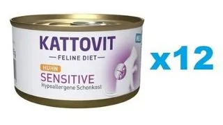 KATTOVIT Feline Diet Sensitive Chicken hrana umeda dietetica pentru pisici cu intolerante, alergii alimentare, cu pui  12 x 85 g
