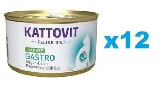 KATTOVIT Feline Diet Gastro Turkey hrana umeda dietetica pentru pisici cu afectiuni gastrointestinale, curcan  12 x 85 g
