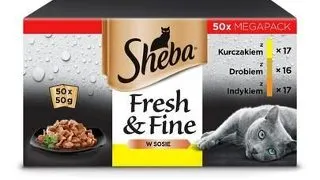 SHEBA Fresh&amp;Fine 50x50 g plicuri in sos pentru pisici, cu pui, pasari de curte si curcan