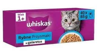 WHISKAS Adult plic 40 x 85 g Arome de peste in jeleu: somon, ton, cod, peste alb