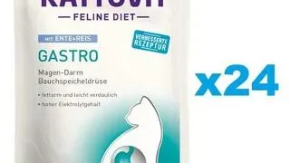 KATTOVIT Feline Diet Gastro hrana umeda dietetica pentru pisici cu afectiuni gastrointestinale, rata si orez  24 x 85 g