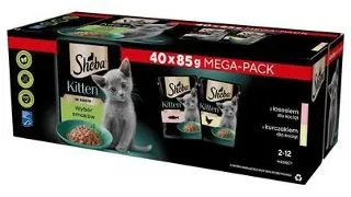 SHEBA Kitten Hrana umeda pentru pisoi 40x85 g cu somon si pui in sos
