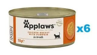 APPLAWS Cat Adult Chicken Breast with Pumpkin in Broth 6x156 g piept pui si dovleac, hrana in sos pentru pisica
