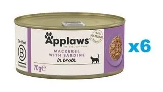 APPLAWS Cat Adult Mackerel with Sardine in Broth Conserva pentru pisici, cu macrou si sardine in sos 6x70 g