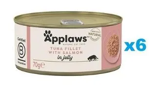 APPLAWS Cat Adult Tuna Fillet with Salmon in Jelly Conserve hrana pentru pisica senior, cu ton si somon in aspic 6x70g