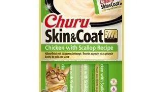 INABA Churu Skin&amp;Coat 4x14g recompense cremoase pui si scoici pentru pisici