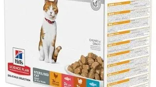 HILL'S Science Plan Feline Young Adult Sterilised Cat Multipack Set plicuri pisici tinere, sterilizate, cu pui, cu pastrav, cu ton, cu somon 12x85 g