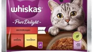 WHISKAS Adult Plicuri hrana umeda pisica 4x85 g Juicy Bites hrana umeda cu bucat de carne de vita, pui in aspic