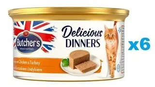 BUTCHER'S Classic Delicious Dinners 6x85 g mousse pisica, pui si curcan