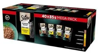 SHEBA Delicacy Poultry Flavours plicuri pisici 40x85 g hrana umeda completa pentru pisici adulte, bucati de rata, pui, pasare si curcan in jeleu
