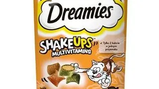 DREAMIES ShakeUps Multivitamins 55g recompensa cu pui, rata si iarba pisicii pentru pisici