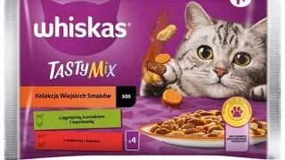 WHISKAS Adult hrana umeda in sos 4x85 g pentru pisici Rural Flavours miel, pui si morcovi, carne de vita si pasare