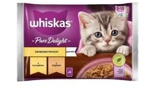 WHISKAS Pure Delight Junior hrana pisoi 4x85g tocanita pui si curcan in aspic