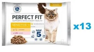 PERFECT FIT Sensitive 1+ plicuri in sos pisica adulta 52x85 g cu pui si somon
