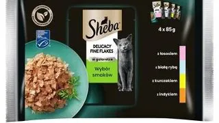 SHEBA plicuri hrana pisici 4x85g Fine Flakes in Jelly - hrana umeda pentru pisici in jeleu (peste alb, somon, curcan, pui)