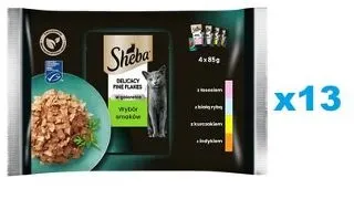 SHEBA Delicacy Fine Flakes pliculete pentru pisici 52x85 g hrana umeda bucati in aspic cu: somon, peste alb, pui, curcan