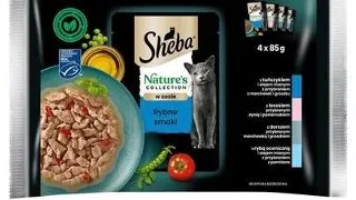 SHEBA  Nature’s Collection 4x85 g Fish Flavours hrana la pliculet cu sos pentru pisica, mix peste