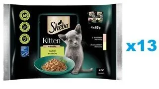 SHEBA Kitten plicuri 52x85g hrana umeda pisoi, somon si pui in sos