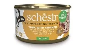 SCHESIR Conserva pentru pisica, Ton cu fileuri de pui in aspic 85 g