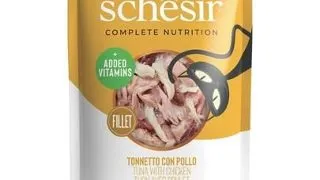 SCHESIR Hrana umeda pentru pisicile adulte, cu ton si pui, 85 g