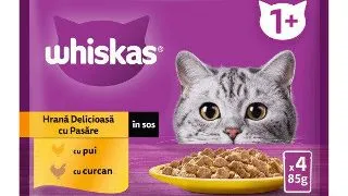 Whiskas hrana umeda pentru pisici adulte cu carne de pasare in sos 4x85g