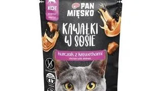 PAN MIESKO pui si creveti hrana umeda pisici 85 g in sos