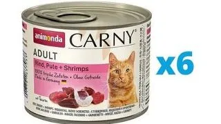 ANIMONDA Carny Adult Conserve pisica, cu carne de vita, curcan si creveti 6 x 200 g