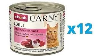 ANIMONDA Carny Adult Conserve hrana pisici, cu curcan, pui si creveti12 x 200 g