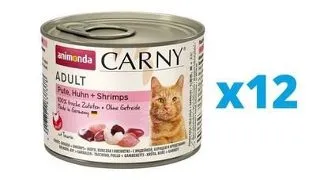 ANIMONDA Karma Carny Adult Conserve hrana pisici, cu curcan, pui si creveti 12 x 200 g